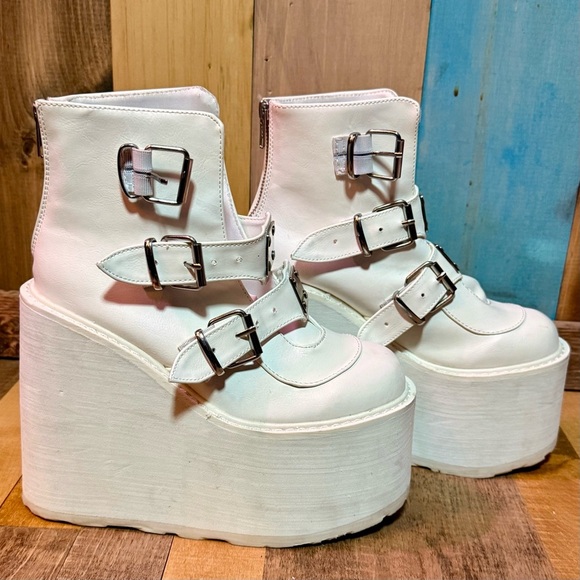 Demonia Swing-105 White Platform Buckle Boots – Women’s Size 10​ - Picture 5 of 10